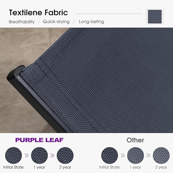 PURPLE LEAF Outdoor Chaise Lounge Chairs Set Recliner Adjustable Chair with Wheels and Table for Poolside Beach Patio Aluminum Reclining Sunbathing Lounger, Navy Blue