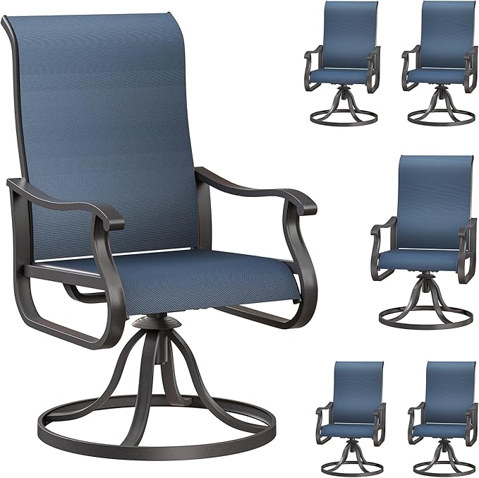 Patio Swivel Chairs Set of 6, Outdoor Dining Chairs with High Back, All-Weather Swivel Rocker Chair for Lawn, Porch or Garden (Navy Blue, 6 PCS)