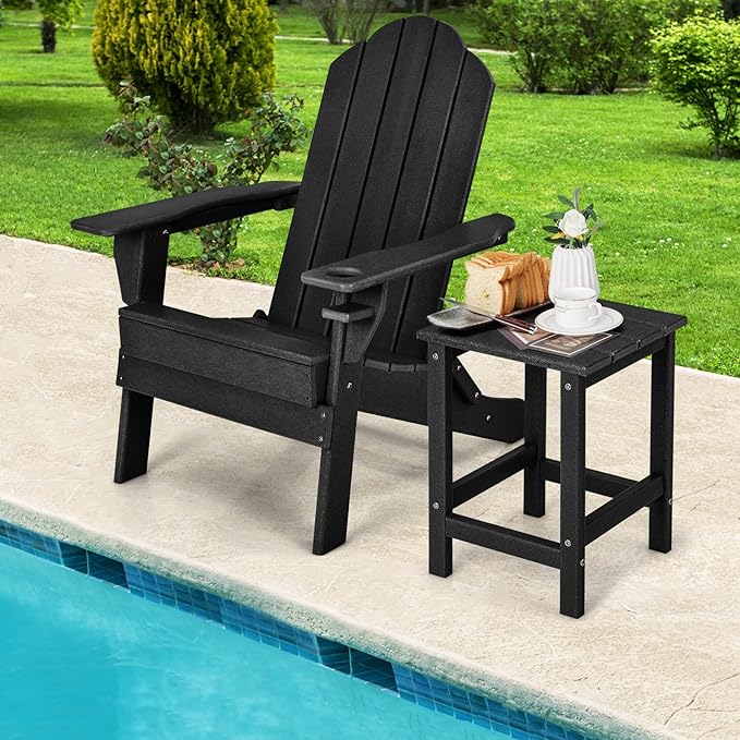 Tangkula Square Outdoor Side Table, Weather Resistant HDPE Adirondack Table, Outdoor Chairside End Tables for Lawn Garden Balcony, Easy Assembly, Patio Side Table, 14 x 14 x 18.5 Inch (2, Black)