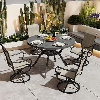 42" Outdoor Patio Table Dining Table, All Weather Metal Round Patio Table with Adjustable Umbrella Hole, Patio Furniture for Lawn Garden Backyard, Black