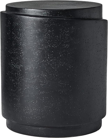 Christopher Knight Home Jarvan 18.7" H Cylindrical MGO Outdoor Side Table, Patio Decorative Small End Table, Round Top Lightweight Concrete Garden Stool for Patio Balcony, No Assembly, Black