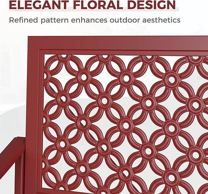Grand patio Garden Bench, Outdoor Benches with Anti-Rust Metal Powder Coated Frame, Patio Bench for Front Porch Park Outside Furniture Decor, Cherry Red