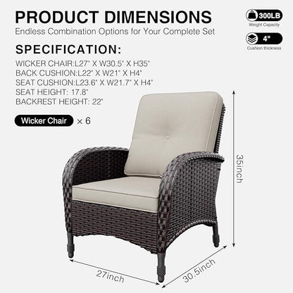 Joyside Wicker Patio Chairs, 6 Piece Rattan Outdoor Furniture with Thickened Cushions, High Back, Deep Seating, Wide Armrest, Outdoor Chairs for Porch, Deck