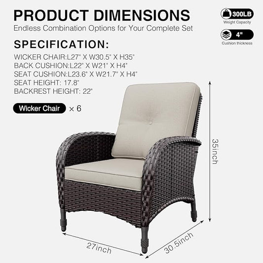 Joyside Wicker Patio Chairs, 6 Piece Rattan Outdoor Furniture with Thickened Cushions, High Back, Deep Seating, Wide Armrest, Outdoor Chairs for Porch, Deck
