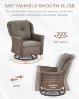 Patio Chairs Outdoor Swivel Glider - Set of 4 High Back Outside Brown Wicker Rattan Rocking Chair with Thick Cushion - Photo 4