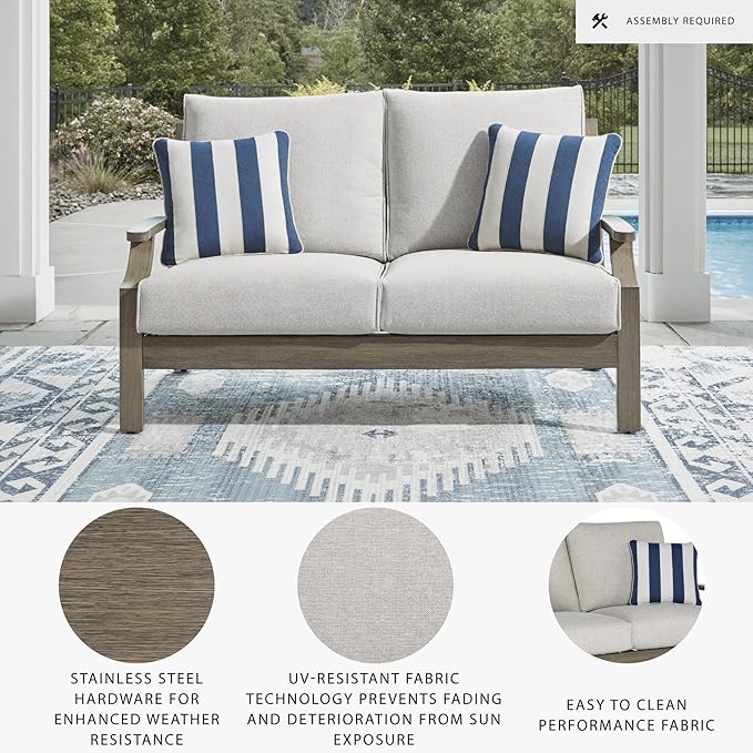 Signature Design by Ashley Rainier Ranch Casual Nuvella Weather Resistant Fabric Outdoor Loveseat with Cushion and 2 - Photo 4
