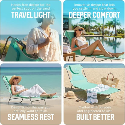Ostrich the Ladies Comfort Lounger with Chest Support, Foldable and Portable Reclining Outdoor Patio Beach Lawn Camping Pool Tanning Chair, Teal