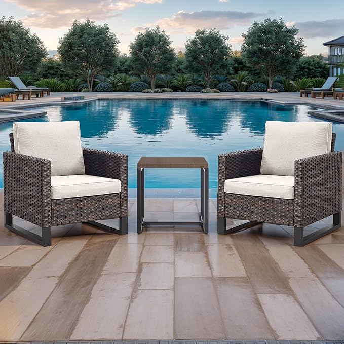 Rilyson Wicker Outdoor Patio Chairs Set - 3 Piece Rattan Patio Furniture Bistro Chairs Set with Waterproof Wicker - Photo 8