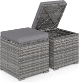RELAX4LIFE Wicker Outdoor Storage Ottoman - 2-Piece Rattan Footstool w/Removable Cushion - Photo 1