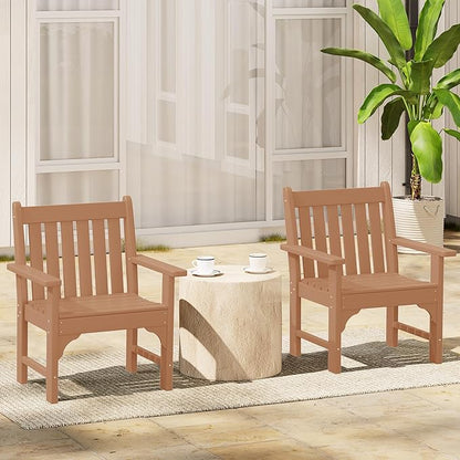 Costaelm Outdoor Dining Arm Chair, Patio HDPE Garden Dining Table Chair, Poly Lumber Waterproof Restaurant Bistro Farmhouse Chairs for Outside Porch Backyard, Teak