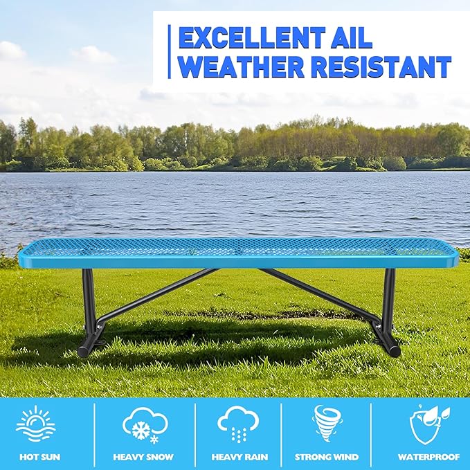 6FT Park Benches for 2-4 People, Weatherproof Commercial Garden Bench, Iron Steel Frame Patio Heavy Duty Mesh Rectangular Outdoor Benches for Outside, Lawn, Yard, Porch Work Entryway