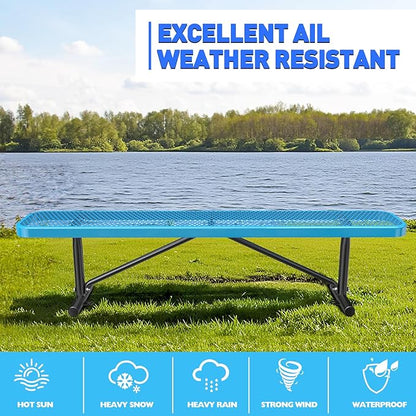 Heavy Duty Outdoor Metal Garden Park Bench, Steel Picnic Bench, Metal Mesh Outdoor Bench Porch Chair for Garden, Lawn, Patio, Porch, Park, Yard, Patio (Blue, 6FT)