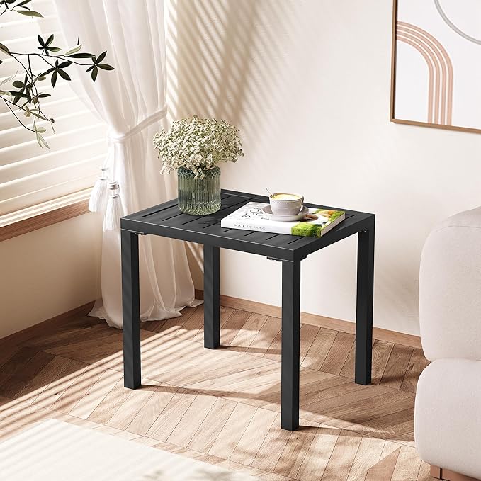 Crestlive Products Outdoor Side Table,Aluminum Rectangular Side/End Table, Small Patio Coffee Bistro Table for Outdoor Indoor (Black)