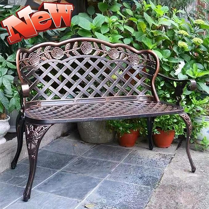 LEEXCCOS Updated Version & Stronger 42.5" Metal Garden Benches for Outdoors - Photo 1