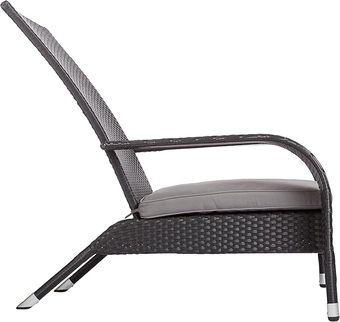 Balkene Home 62430 Coconino Wicker Chair All Weather Lightweight Durable Adirondack Style Chair Grey Outdoor Cushion Included - Black