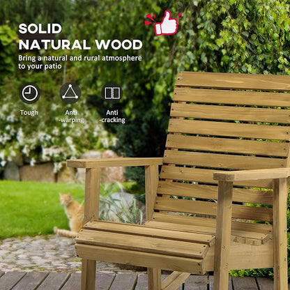 Outsunny Wooden Outdoor Rocking Chair, Traditional Slatted Wood Rocker Chair with Armrests and High Backrest for Indoor & Outdoor, Light Brown