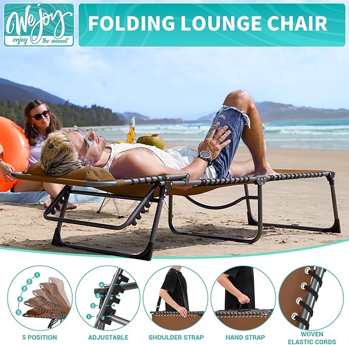 #WEJOY Folding Lounge Chair Outdoor, 5-Position Adjustable Sunbathing Tanning Chair with Shoulder Strap & Side Pocket - Photo 6