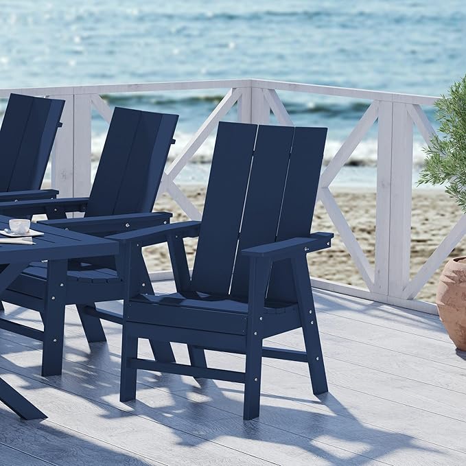 WestinTrends Ashore Outdoor Patio HDPE Plastic Modern Adirondack Dining Chair Navy Blue