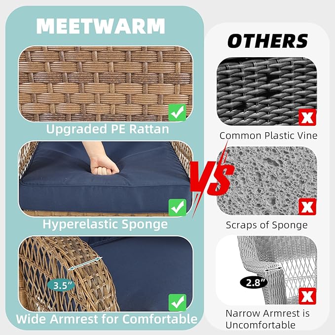 MEETWARM 3 Pieces Outdoor Wicker Rocking Chair Set - Photo 3