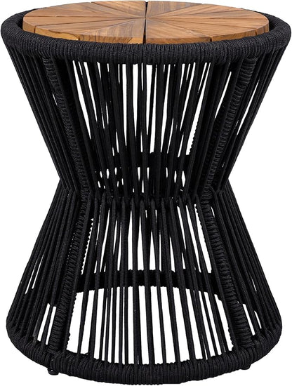 Christopher Knight Home Nara Acacia Wood Outdoor Side Table Set of 2, Hourglass Shaped with Metal Frame+Woven Rope, Outdoor End Table, Garden Plant Stand Indoor, No Assembly Needed, Black+Teak