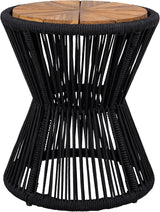 Merax Bohemian Round Outdoor Side Table with Acacia Wood Top and Black Handwoven Rope Base - Photo 4