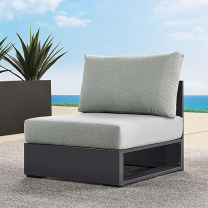 Modway Tahoe Aluminum Armless Patio Gray Modular Weather-Resistant Cushions-Perfect as Club Outdoor Lounge Chair
