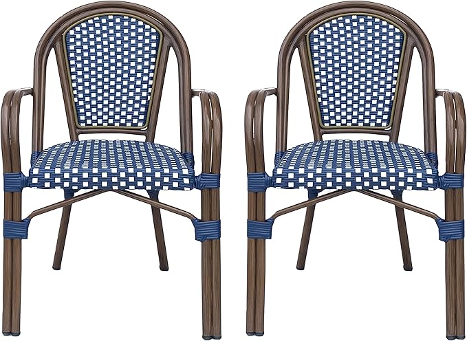 Christopher Knight Home Brianna Bistro Chairs, Navy Blue + White + Brown Wood - Photo 1