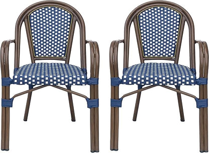 Christopher Knight Home Brianna Bistro Chairs, Navy Blue + White + Brown Wood