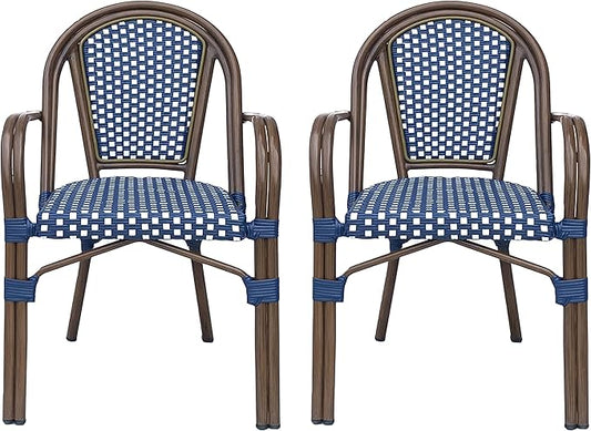 Christopher Knight Home Brianna Bistro Chairs, Navy Blue + White + Brown Wood