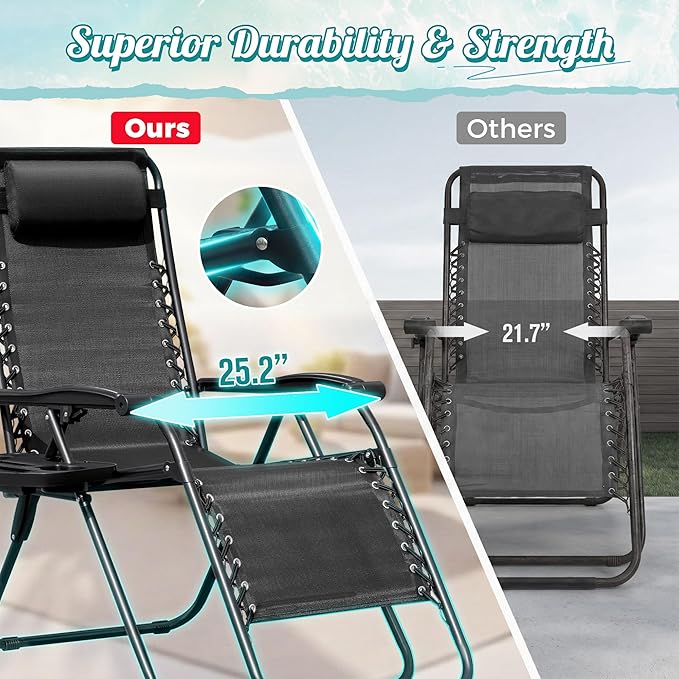Homall Zero Gravity Chair Patio Folding Lawn Lounge Chairs Outdoor Lounge Gravity Chair Camp Reclining Chair with - Photo 4