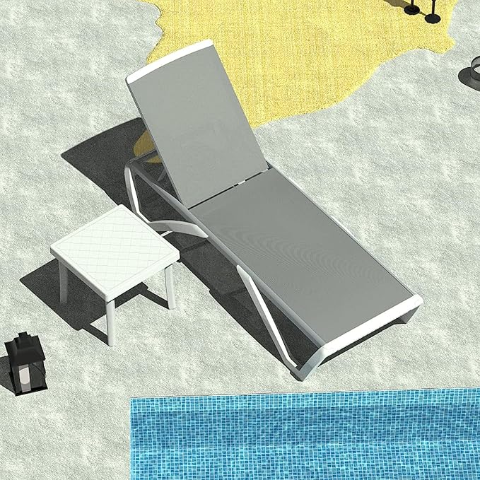 Domi Outdoor Lounge Chair, Aluminum Patio Chaise Lounge with 5 Position Adjustable Backrest and Wheels, All Weather Reclining Chair with Side Table for Patio, Yard,Balcony,Poolside (Grey)