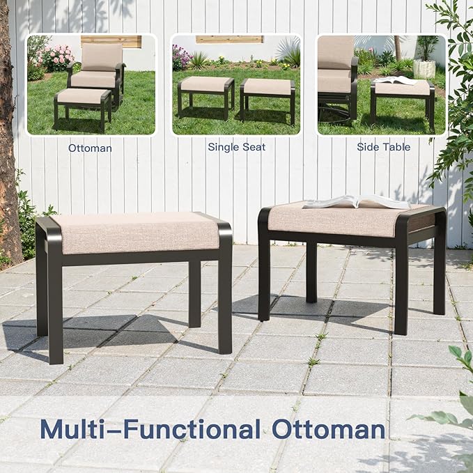 Gotland 5 Piece Patio Set, Aluminum Outdoor Swivel Chairs Set of 2 with 2 Ottoman 5.1’’ High-Resilience Seat Cushions - Photo 9