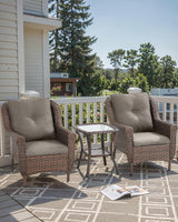 3 Piece Patio Brown Wicker Chairs with Side Table - Outdoor High Back Heavy Duty All-Weather Lawn Dining Rattan Chair - Photo 2