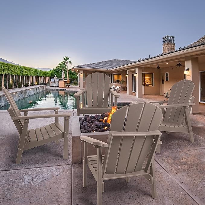 Adirondack Chair Set of 4, HDPE All Weather Adirondack Chairs, Fire Pit Chairs, Patio Chairs, Lawn Chairs. Perfect for Porch, Patio, Poolside, Deck.