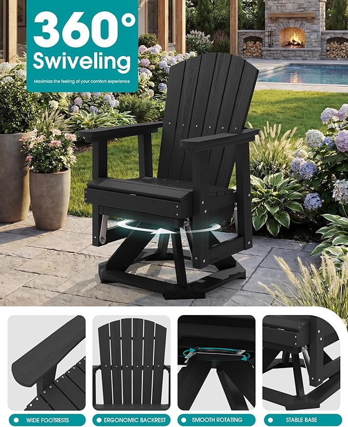 SERWALL Adirondack Swivel Glider Chair, HDPE Glider Set of 2 for Outdoor, All-Weather Glider Chair for Porch, Balcony - Photo 5