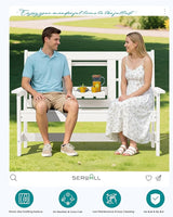 SERWALL Outdoor Bench with Cup Holder, 58" HDPE Garden Park Bench Suitable for 3 Person - Photo 9