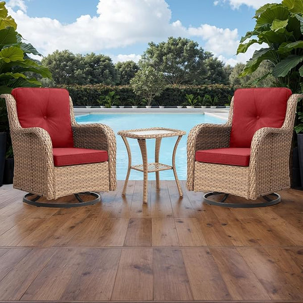Rilyson Patio Chairs Rocking Swivel Chiar - 3 Piece Outdoor Wicker Patio Bistro Set Rattan Rocker Glider Chairs with - Photo 1