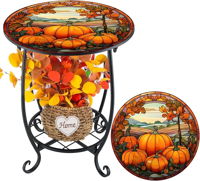 Outdoor Side Table Round Small Mosaic Patio Accent Indoor End Plant Coffee Tea Table for Yard Patio Porch Garden Living - Photo 8