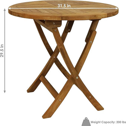 Sunnydaze Round Folding Solid Teak Outdoor Dining Table - Light Wood Stain Finish - 31 Inches