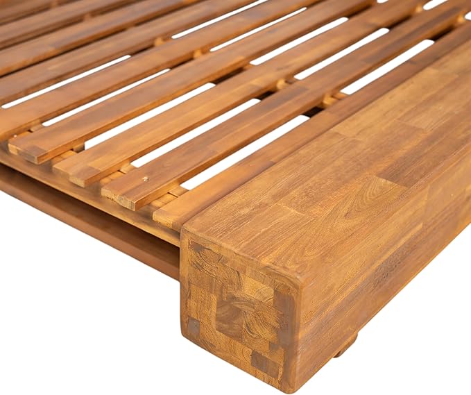 Merax Outdoor Acacia Wood Chaise Lounge Frame Only - Patio Recliner Chair with Adjustable Backrest and Flat Storage Surface (Cushion Not Included)