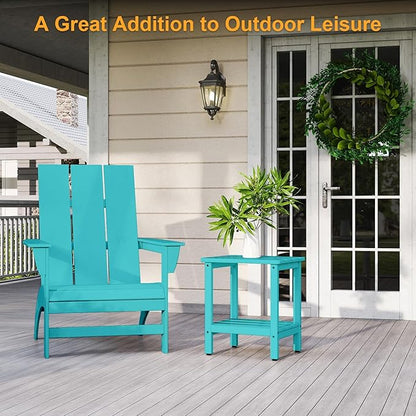 Outdoor Side Table, 17.7-Inch Small Patio Side Table with Adjustable Feet, All-Weather HDPE Adirondack End Table for Porch Deck Balcony Pool, Easy Maintenance, Aruba Blue