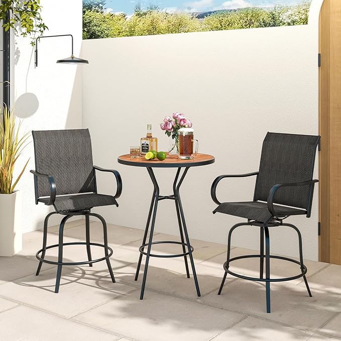 Tangkula Outdoor Swivel Bar Stools Set of 2, Bar Height Tall Patio Chairs with Armrests & High Back - Photo 9