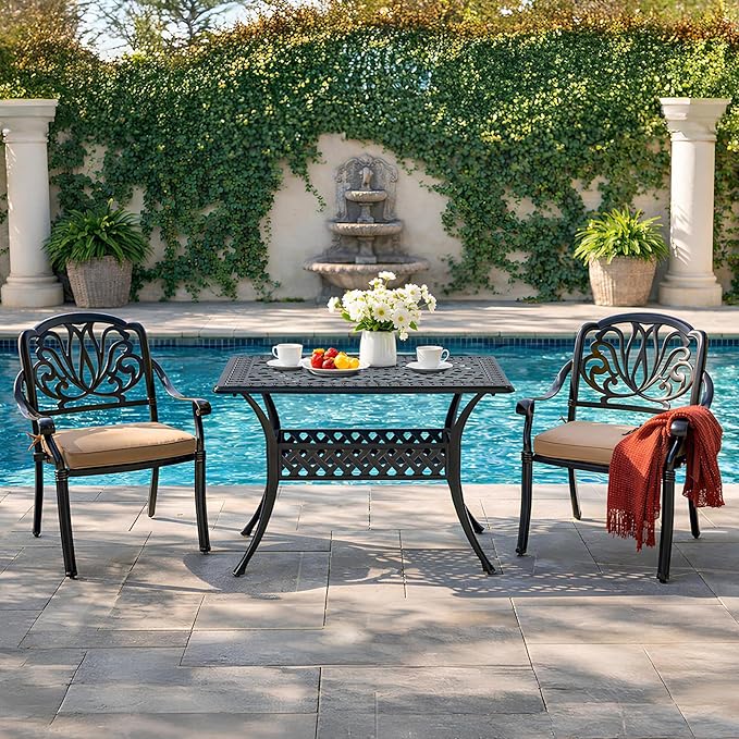 VIVIJASON 42" x 24" Cast Aluminum Outdoor Dining Table, Narrow Rectangular Bistro Table for Small Balcony, Rust Proof & Weather Resistant Patio Furniture for Backyard, Porch, Garden, Dark Bronze