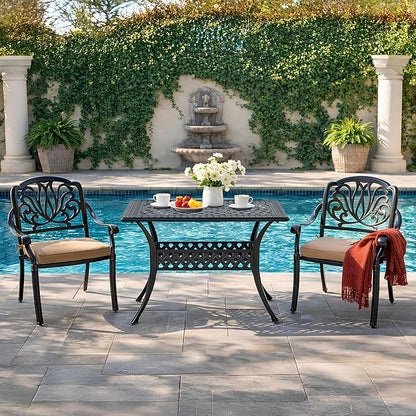 VIVIJASON 42" x 24" Cast Aluminum Outdoor Dining Table, Narrow Rectangular Bistro Table for Small Balcony, Rust Proof & Weather Resistant Patio Furniture for Backyard, Porch, Garden, Dark Bronze