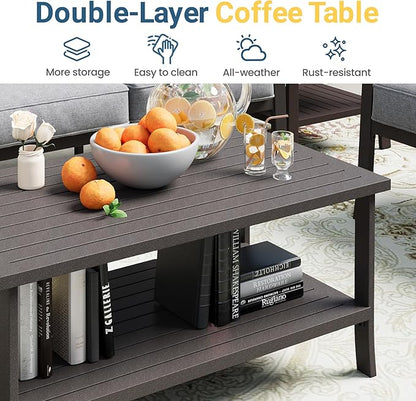 RoyalCraft 2-Pieces Outdoor Patio Furniture Set, Outdoor Metal Sectional Furniture with Cushions, Outdoor Conversation Set with Coffee Table for Backyard, Garden, Balcony, Deck, Grey