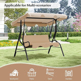 RELAX4LIFE 3-Person Porch Swing Chair - Outdoor Swing w/Adjustable Canopy, Removable Cushion & Metal Frame Stand - Photo 9