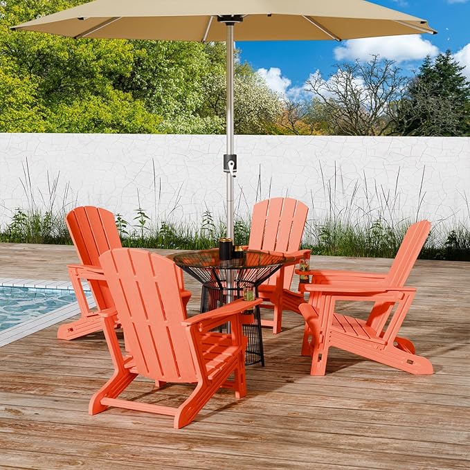 Adirondack Chair, Patio Chairs with Cup Holder, Plastic Adirondack Without Screws Install, Outdoor Funiture for Backyard Garden Lawn Beach, 400 LBS Capacity, Orange
