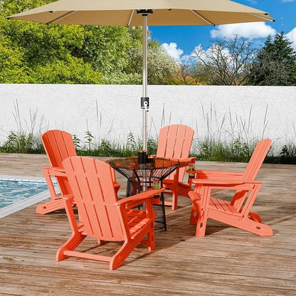 Adirondack Chair, Patio Chairs with Cup Holder, Plastic Adirondack Without Screws Install, Outdoor Funiture for Backyard Garden Lawn Beach, 400 LBS Capacity, Orange