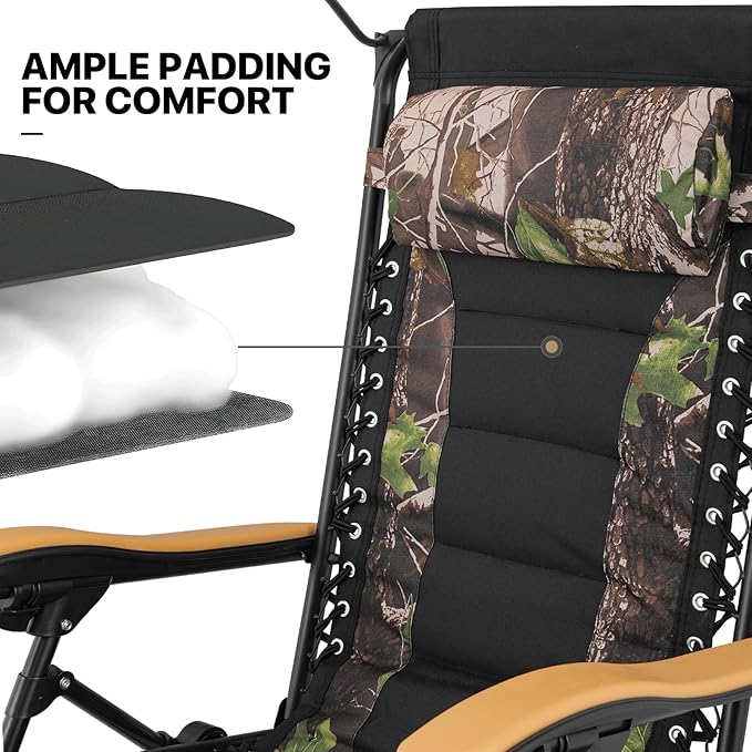 MoNiBloom 29-Inch Oversized Zero Gravity Chairs Set of 2, Patio Anti Gravity Recliner with Canopy Shade, XL Foldable Outdoor Lounger with Cup Holder Tray for Beach Camping, Jungle