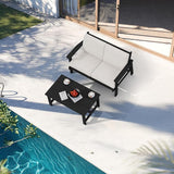 SERWALL Outdoor Loveseat, Black Frame and Khaki Cushion - Photo 9
